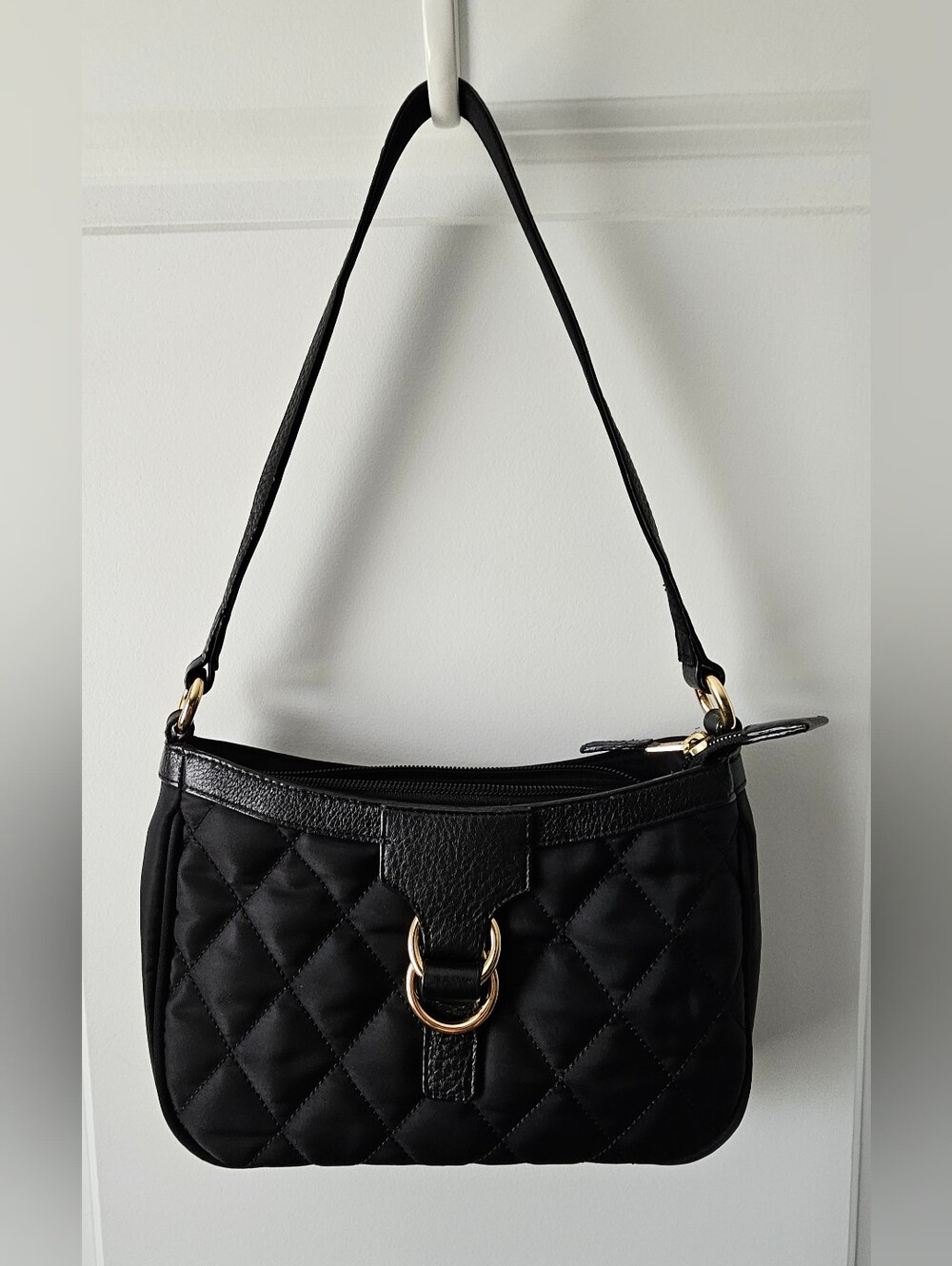 Talbots Black Quilted Shoulder Bag with Gold Hardware
